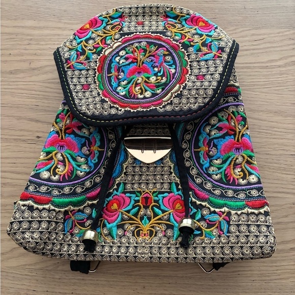 Women Embroidered Multicolor Backpack